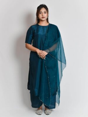 German Blue Upada Silk Palazzo Set