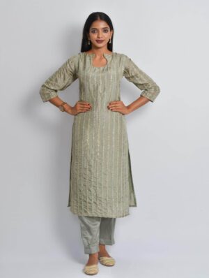 Grey Upada Silk Kurti Set