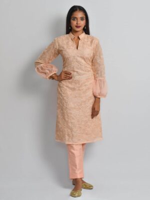 Peach Organza Kurti Set