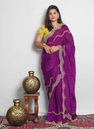 Wine Moti Sequin Handwork Saree